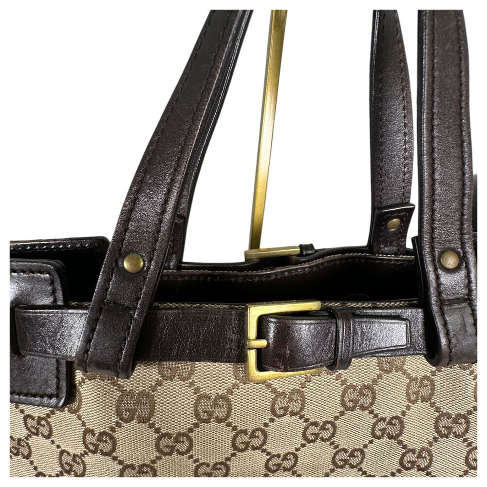 Gucci GG Canvas Brown Leather Tote Shoulder Bag 106251 - Picture 8 of 9